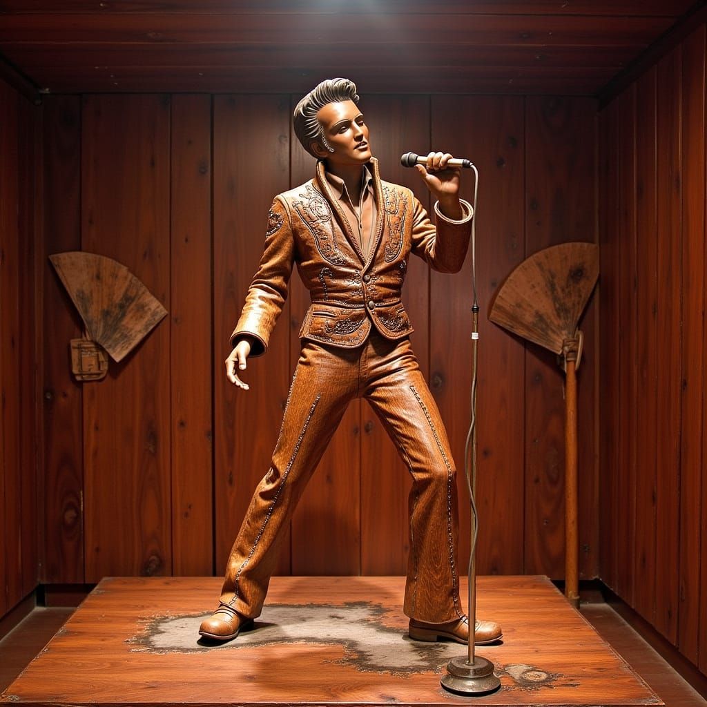 Elvis Presley Wooden Sculpture on Stage