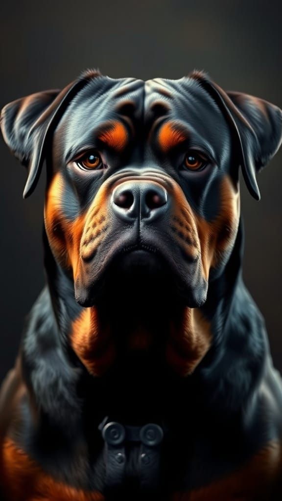 Majestic Rottweiler Portrait in Hyper-Realistic, High-Contra...