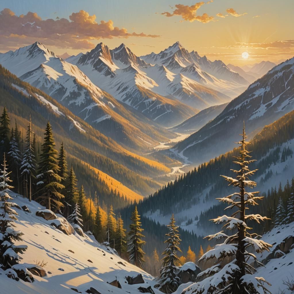 Majestic Mountain Landscape Painting in Oil