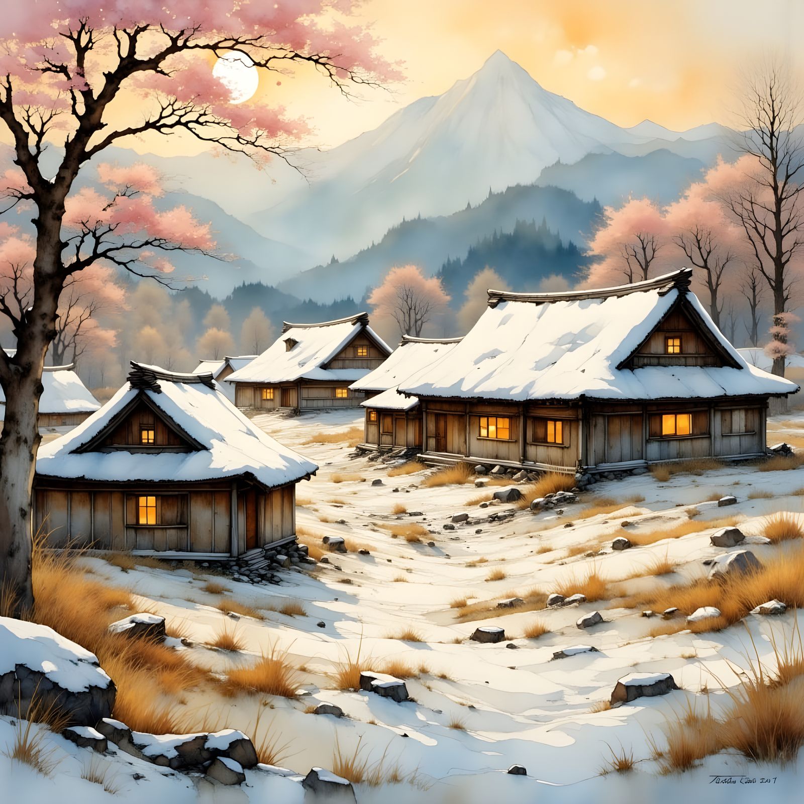 Winter Wonderland in Rural Japan - Oil Painting