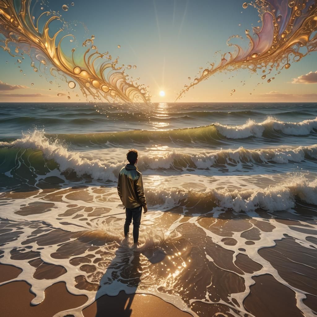 Surreal Coastal Landscape with Shimmering Light