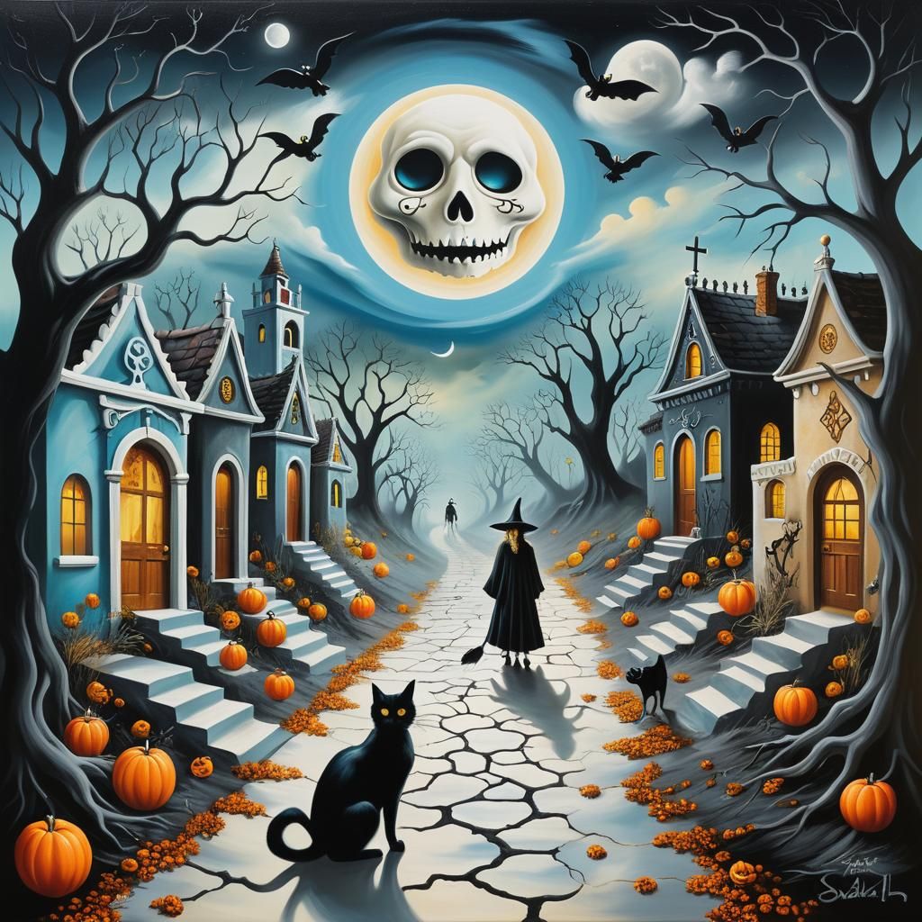 Day of the Dead Surrealism with Witches and Magic