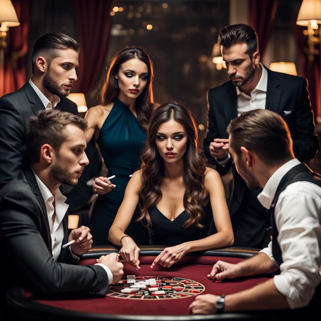 Poker Night: Woman and Men at the Table