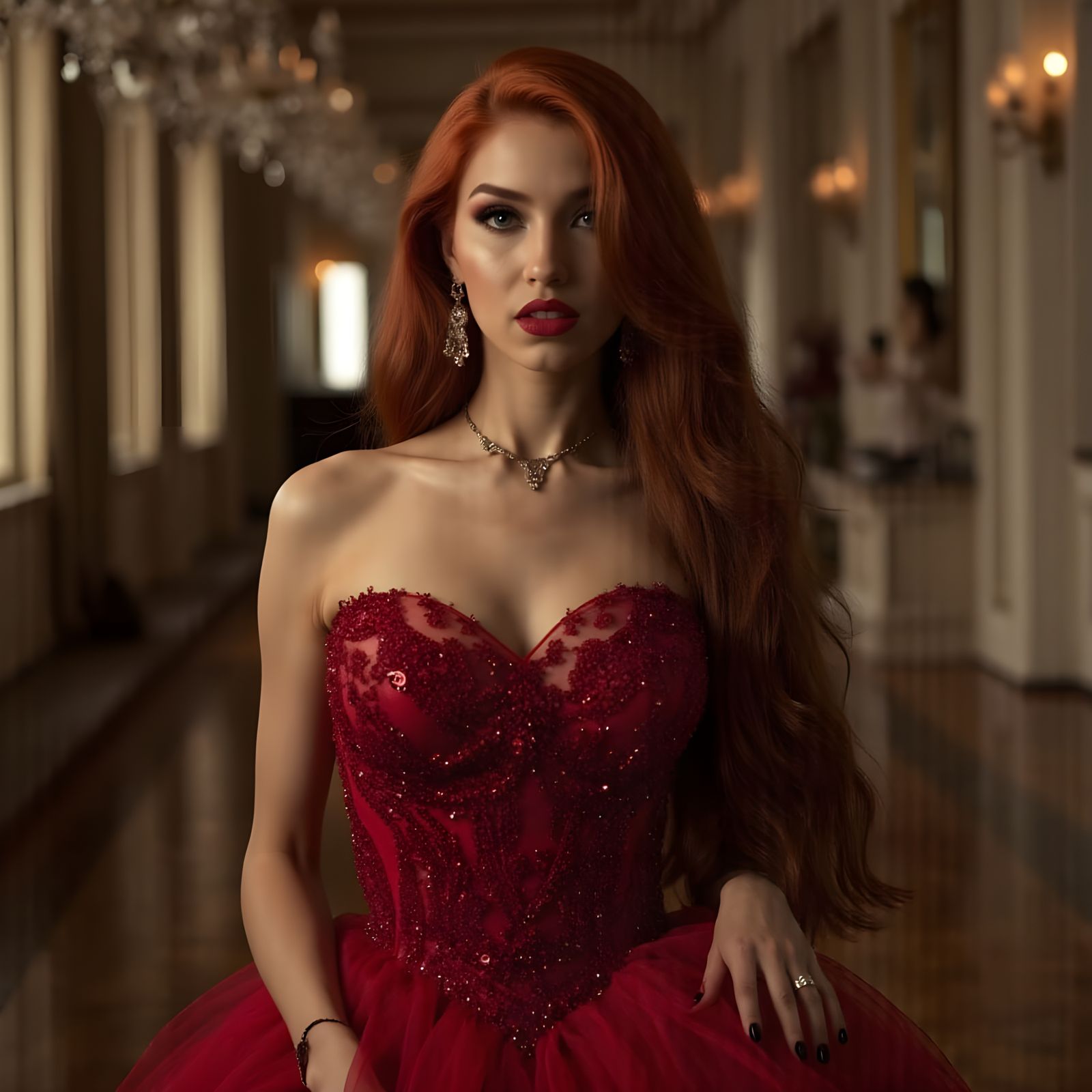 Exquisite Ballroom Beauty in Evening Gown and Crystal Jewelr...