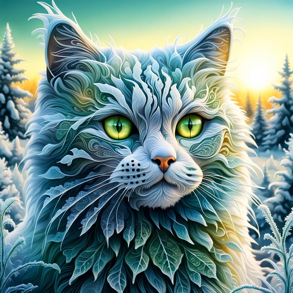 Frosty, Whimsical Wonderland at Sunrise with Realistic Frost...