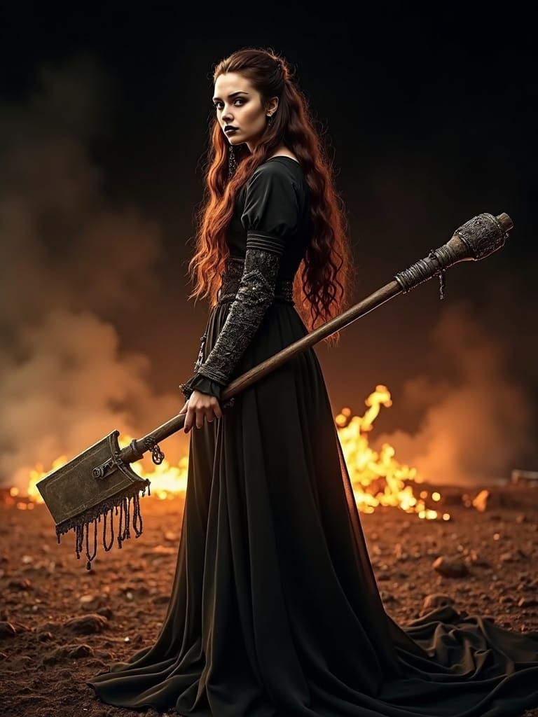 Menacing Goth Woman Wielding Mace in HDR