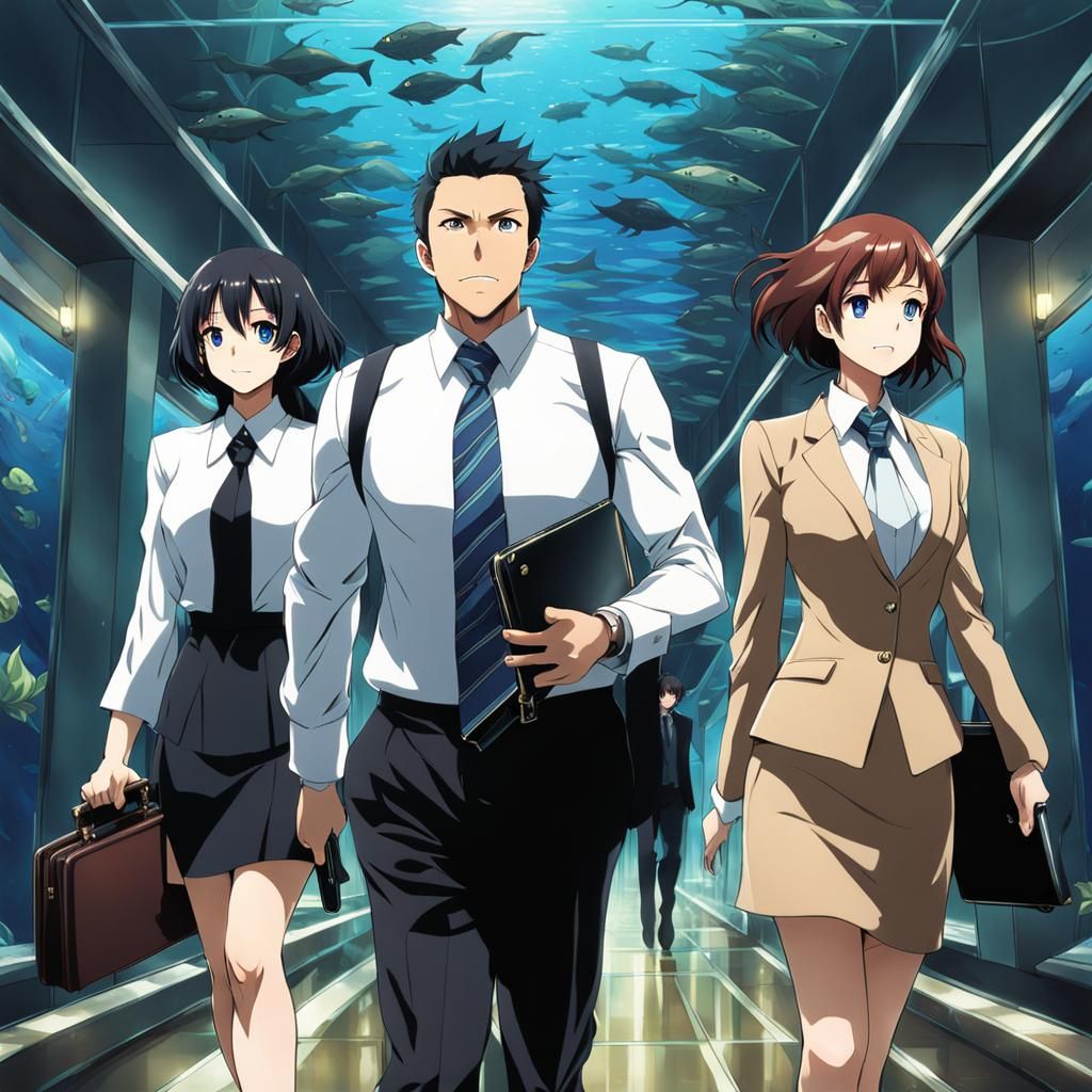 Underwater Business Briefing in Anime Style