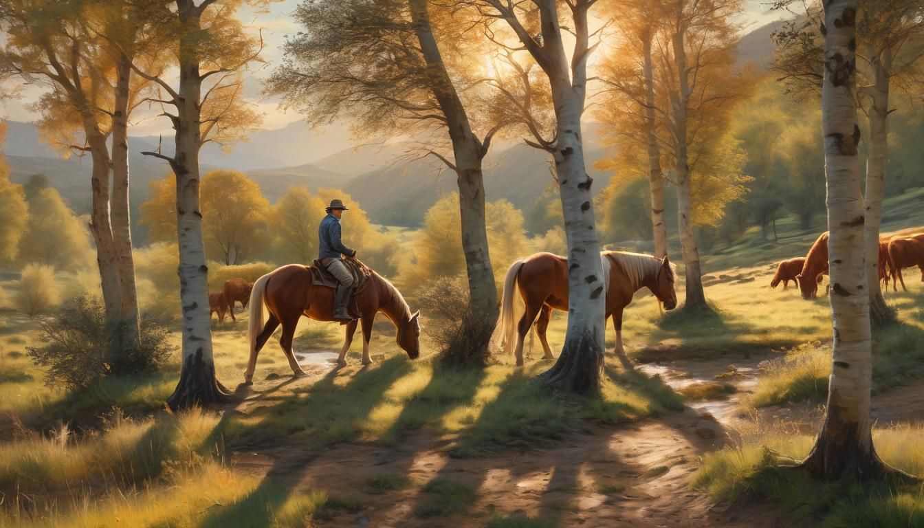 Horse Rider in Valley: Impressionist Oil Painting