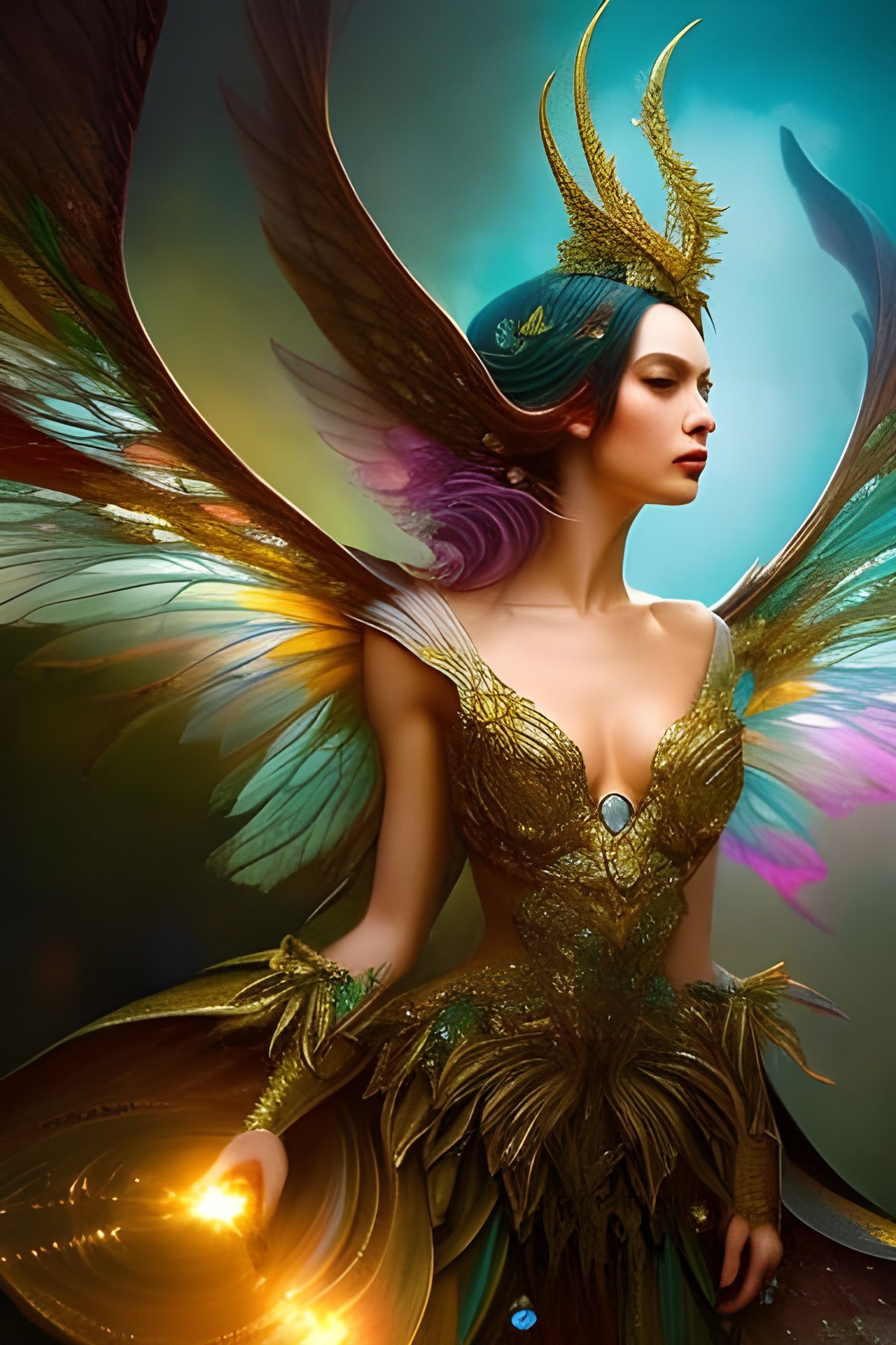 Fairy Swan Portrait in Hyperdetailed Gouache Style