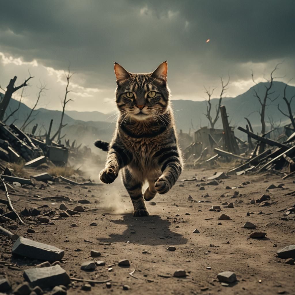Cat Wins War: Cinematic Film Still