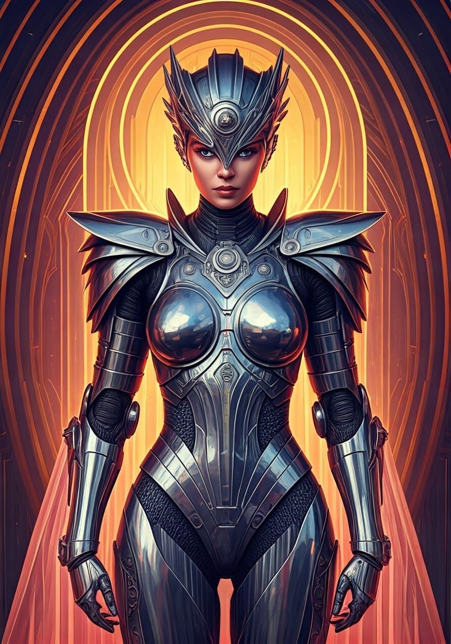 Cyberpunk Goddess in Chrome Armor