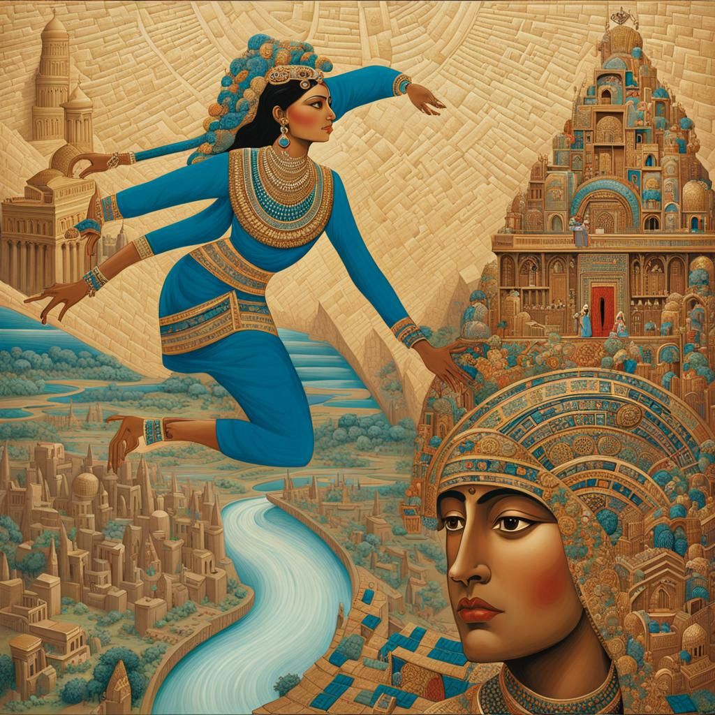 Mesopotamian Cityscape with Sumerian Citizen in Hyperreal 3D