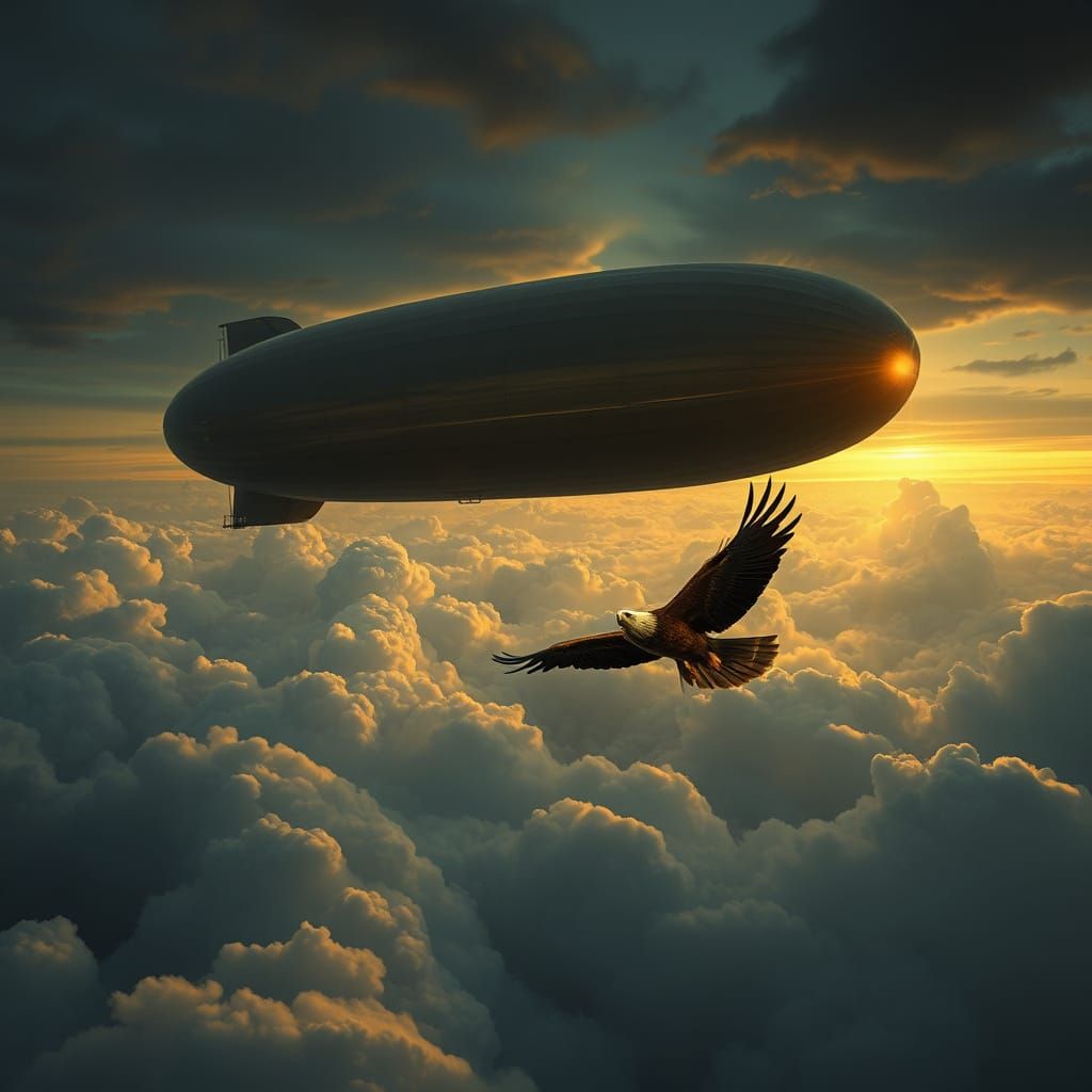 Zeppelin Flight Through Storm, Dark Surrealism