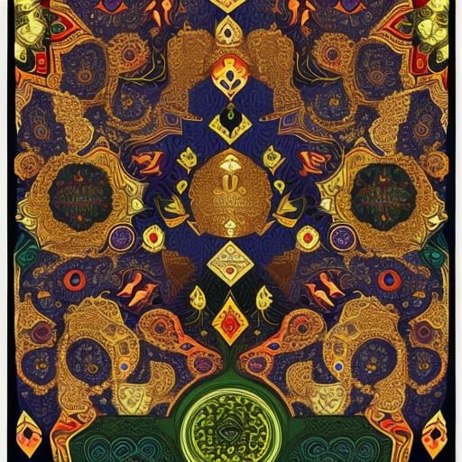 Qajar Art with Flat Colors and Patterns