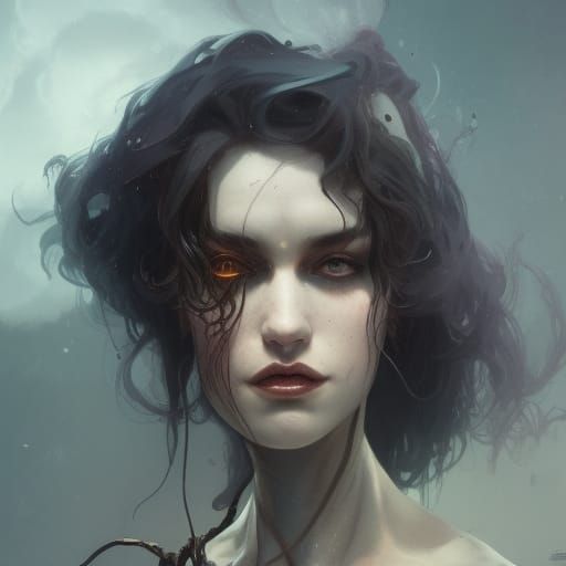 Desolate Underworld Witch Portrait in Hyperdetailed Style