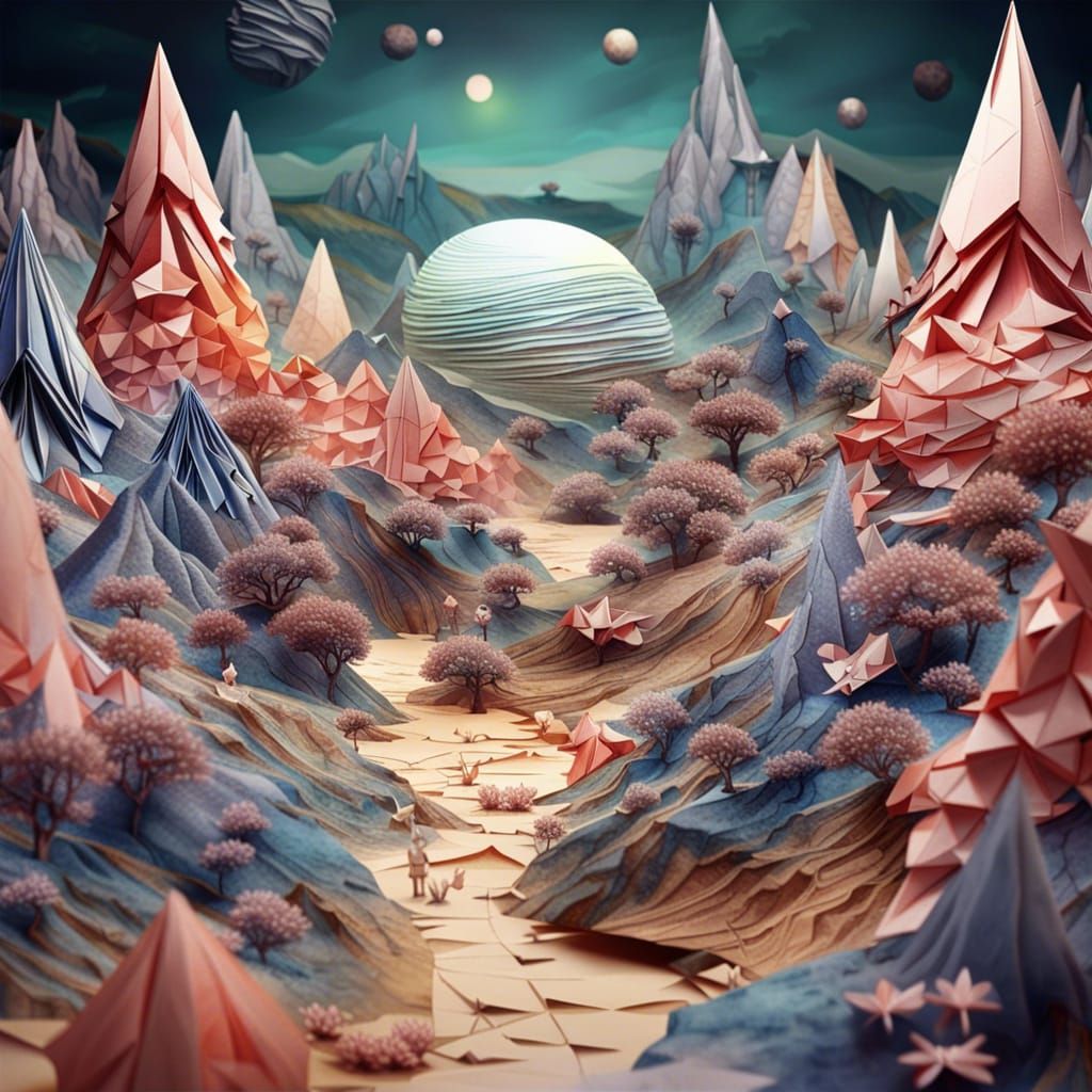 Alien Origami World in Anime Style