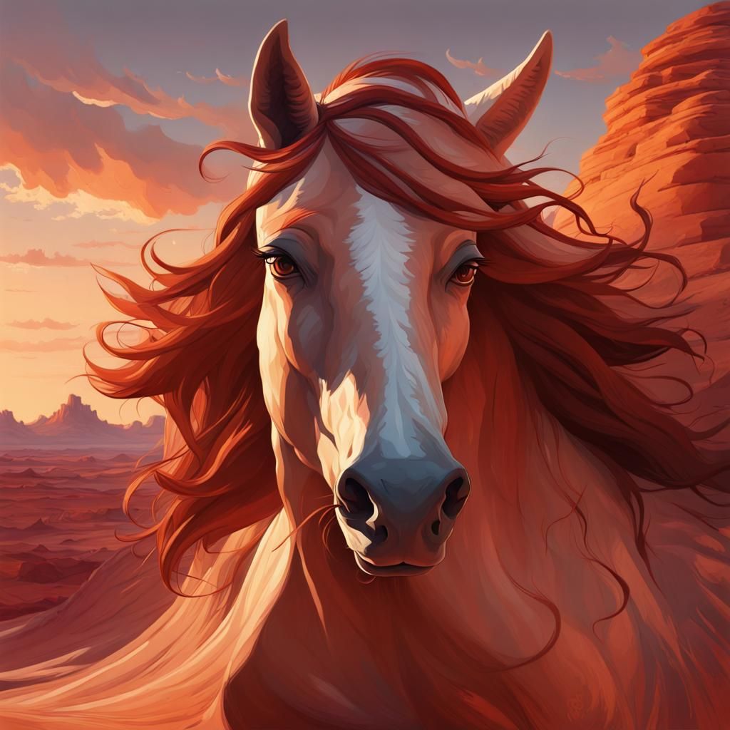 Wild Horse Sunset in Desert Canyon Art