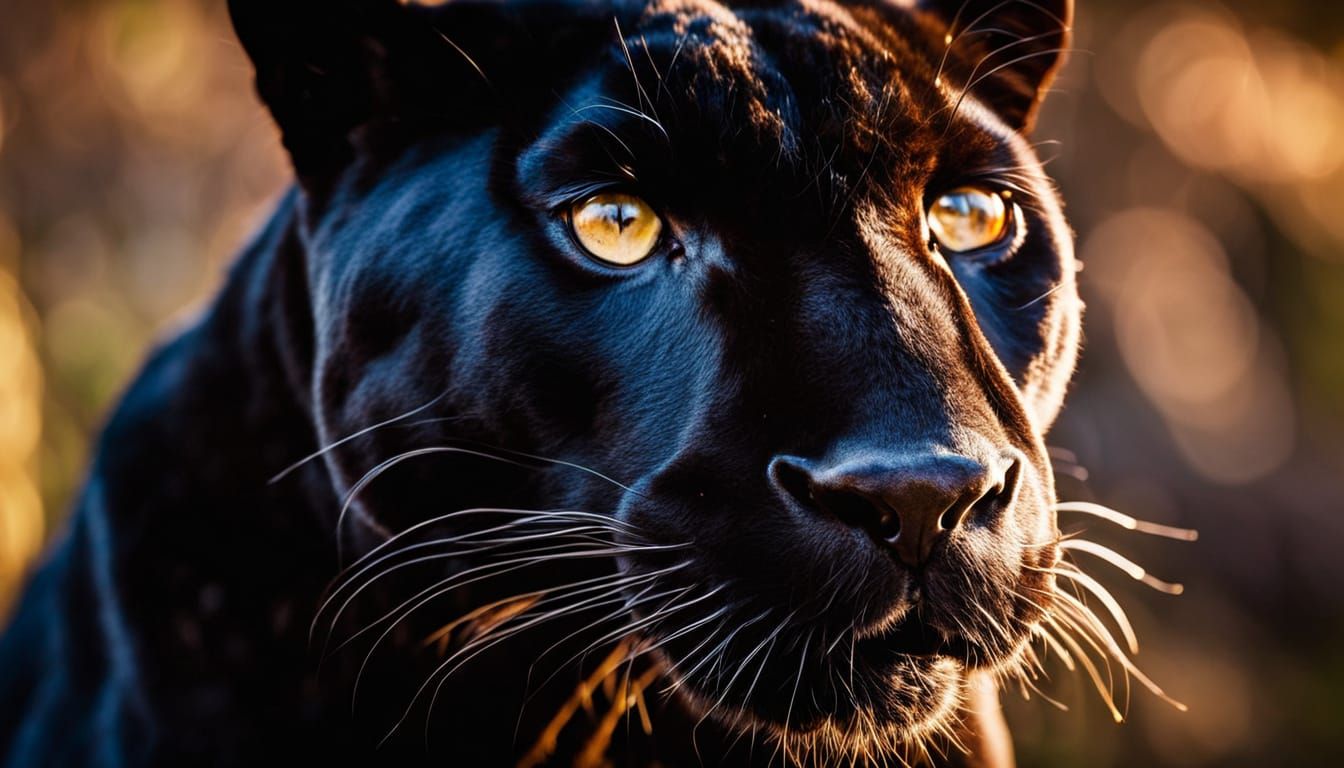 Photorealistic Black Panther Portrait in Golden Light