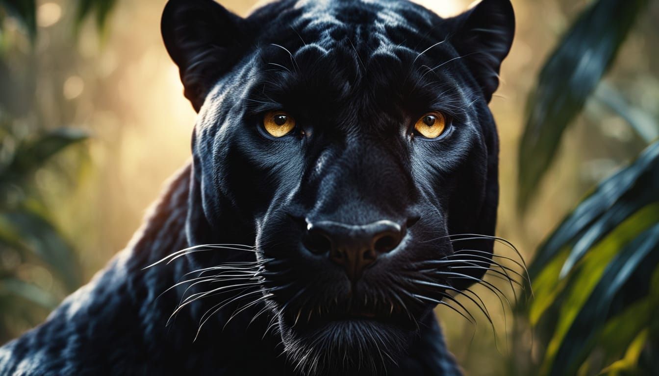 Photorealistic Black Panther in Jungle, Macro Photography