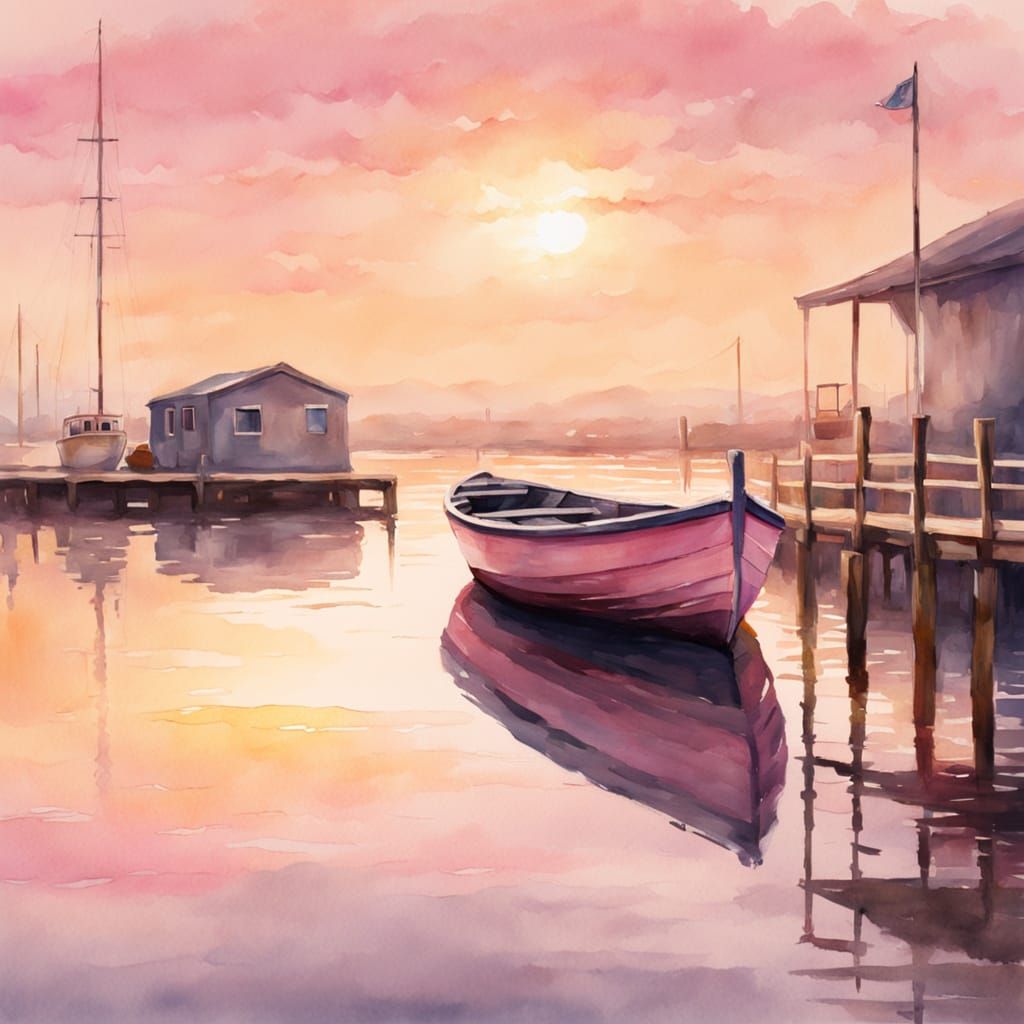 Water painting in very light pink tones. Medium shot. Calm l...