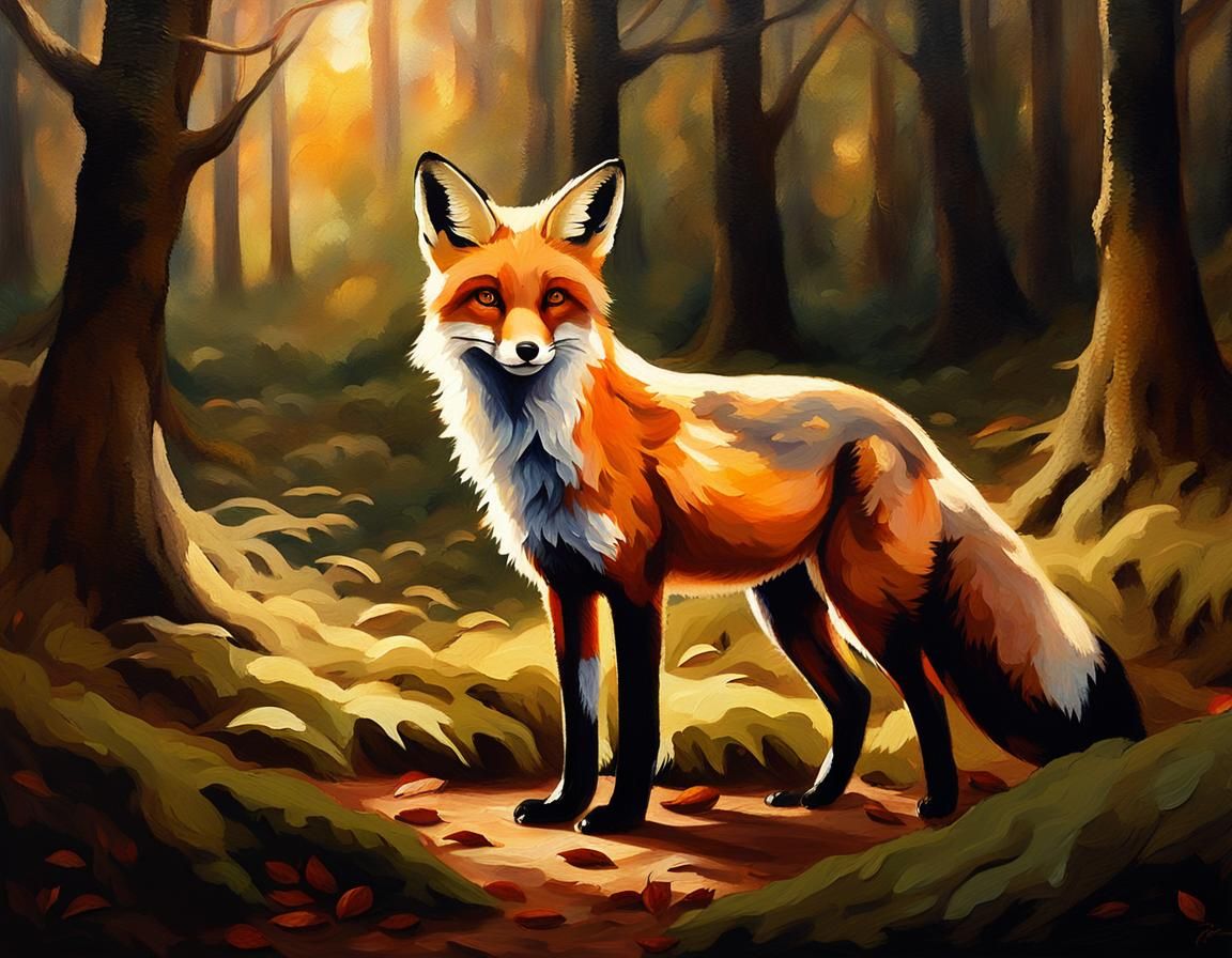 Warmly Lit Fox in a Baroque Forest