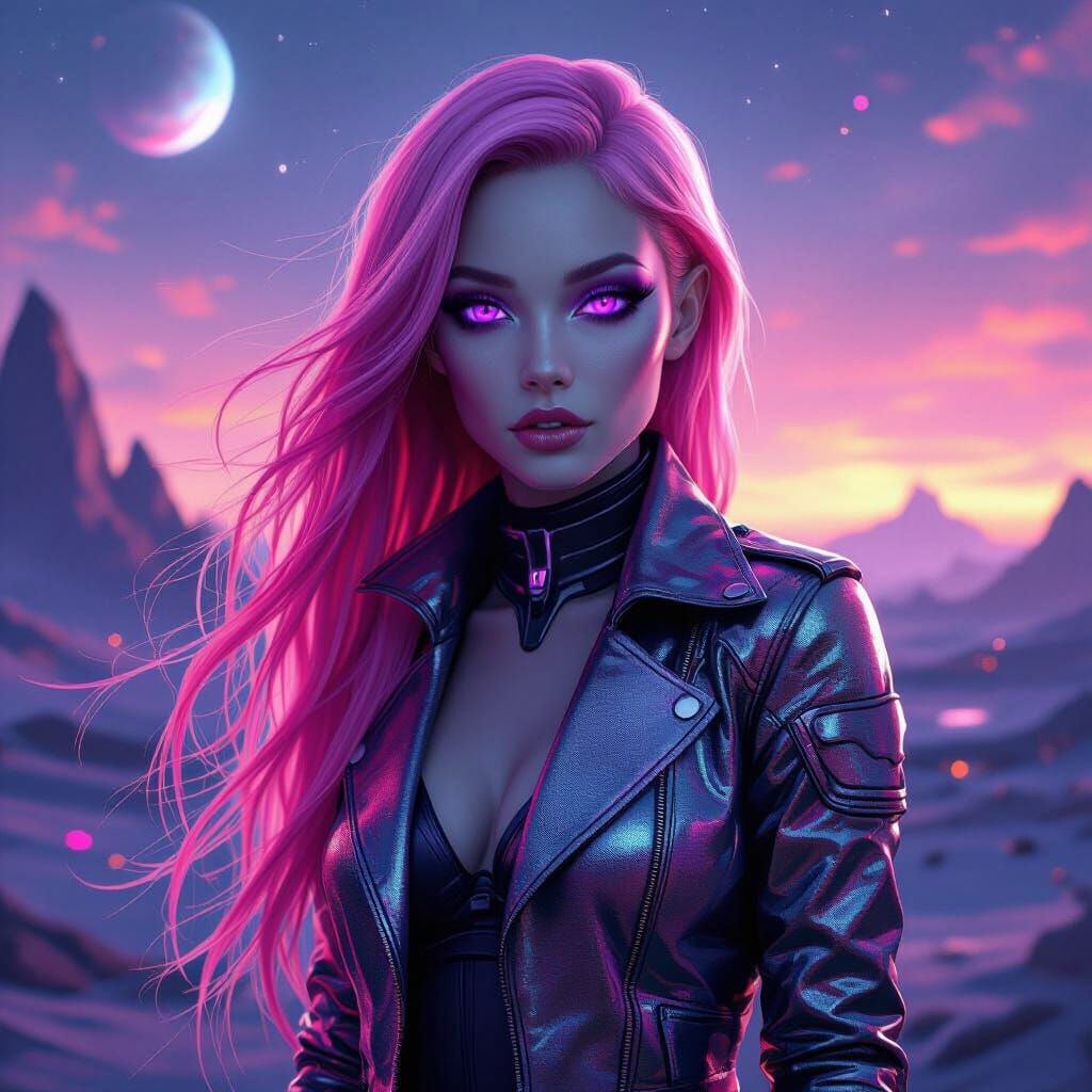 Futuristic Alien Beauty in Cosmic Landscape