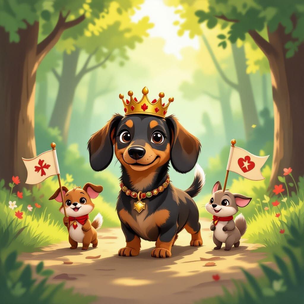 Dachshund Leads Woodland Creatures in Forest Procession