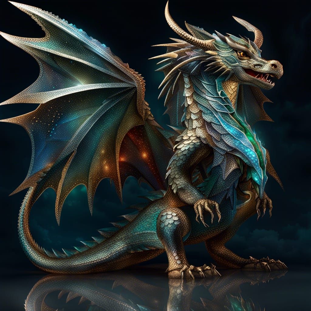 Shimmering Dragon with Open Wings