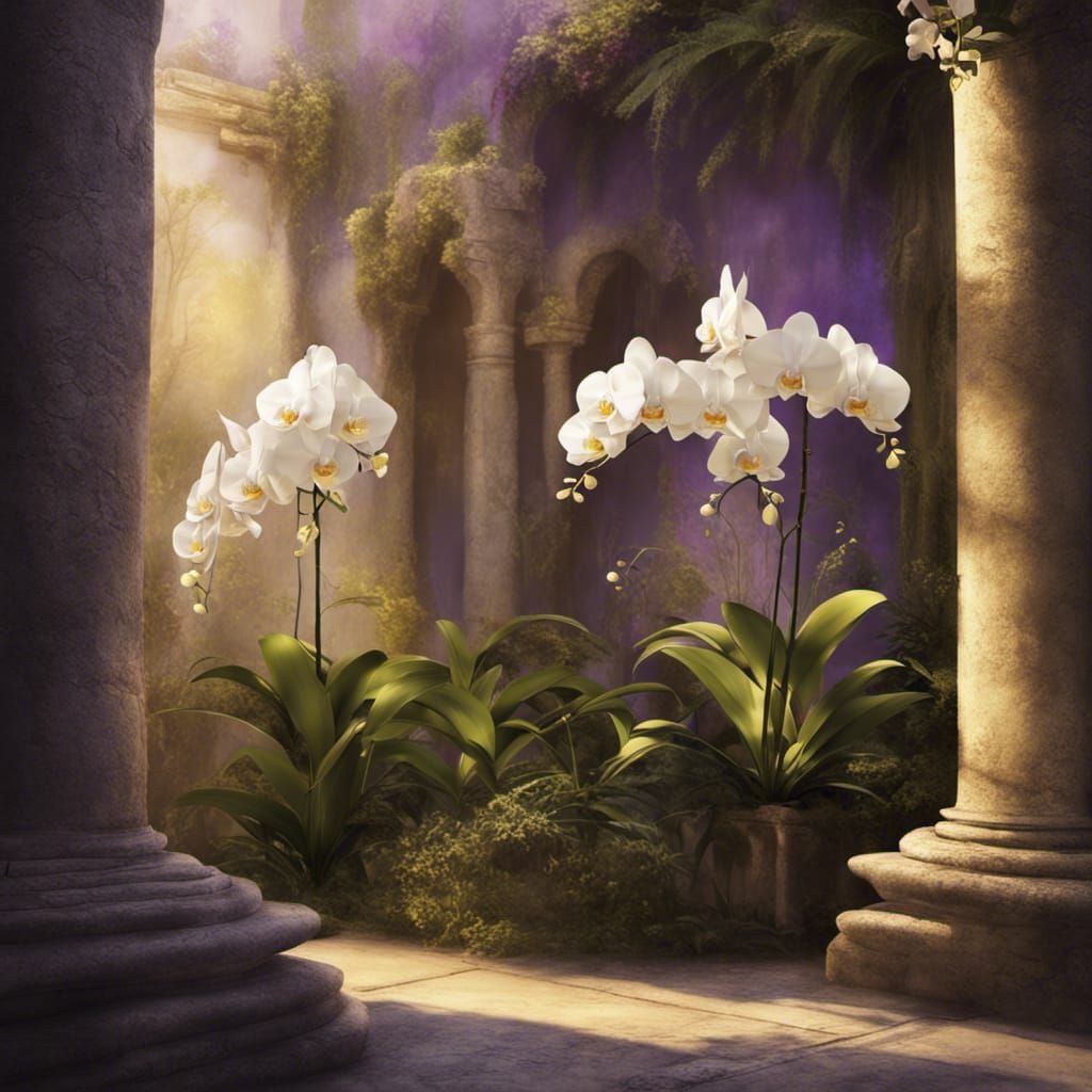Orchids in a Fantastical Garden: Detailed Matte Painting