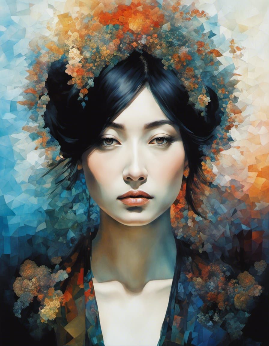 Distorted Mosaic Portrait in Cyberpunk Style