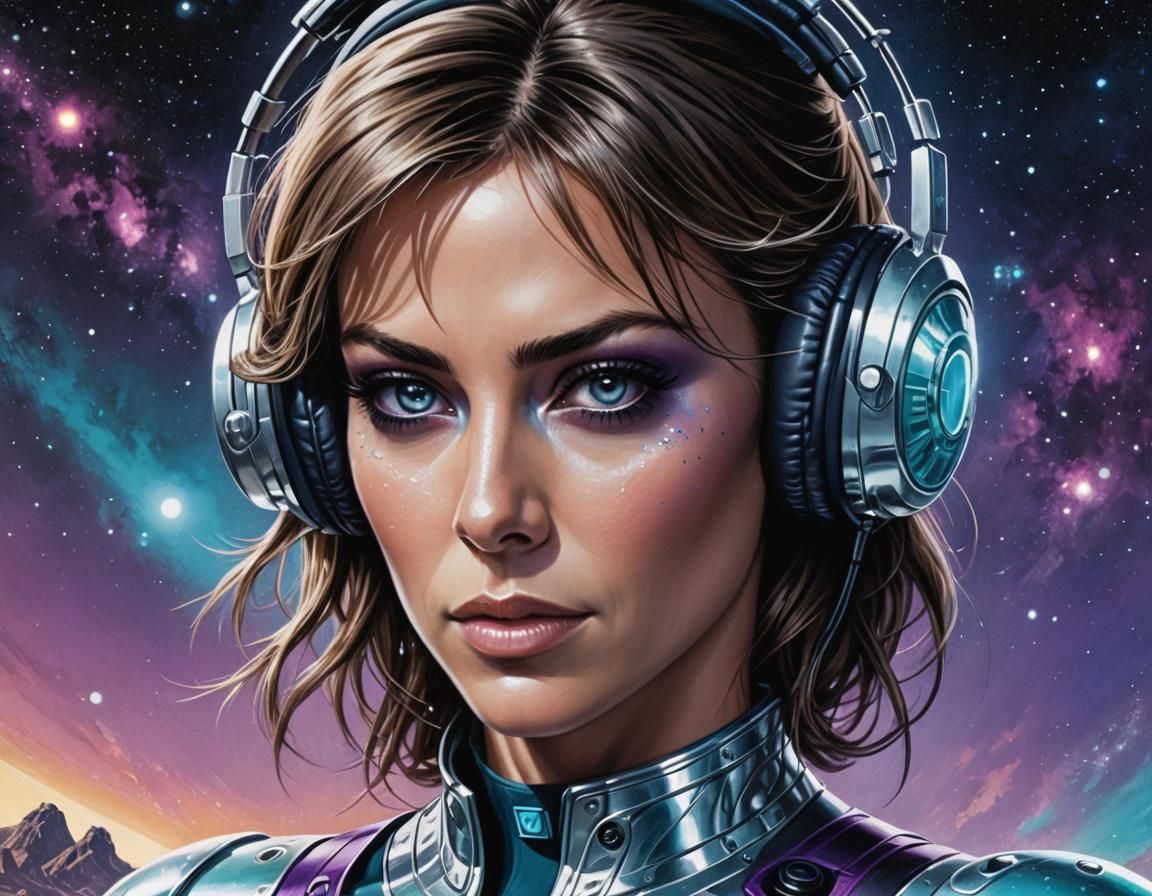 Android Woman with Metallic Skin in Comic Book Style