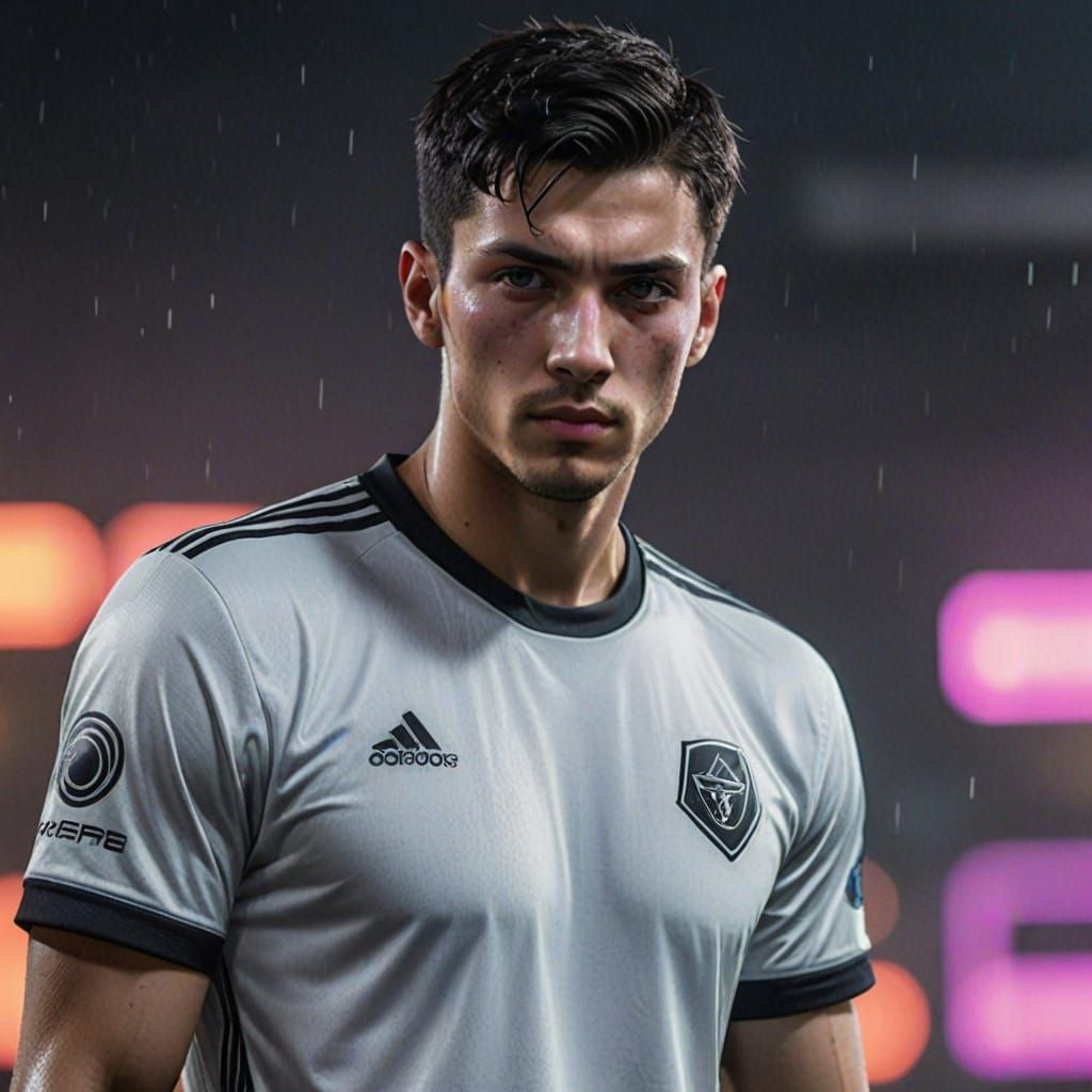 Cyberpunk Athlete Gazing into the Neon Night