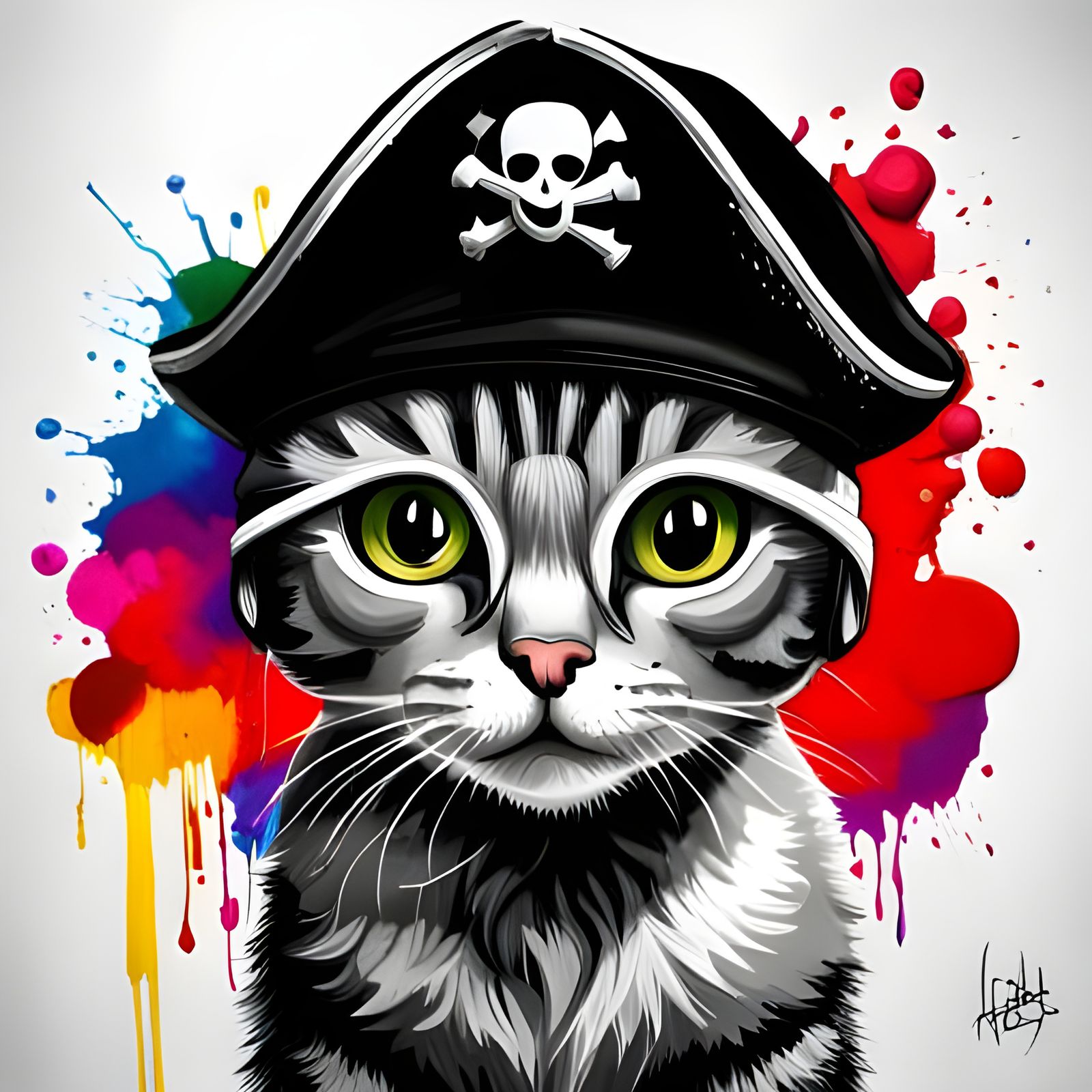 Kitten Pirate Graffiti Art in Ultra Detail