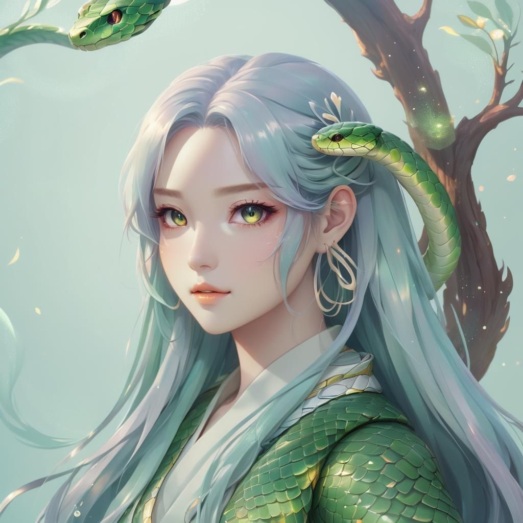 Anime Serpent Girl Portrait in Manga Style