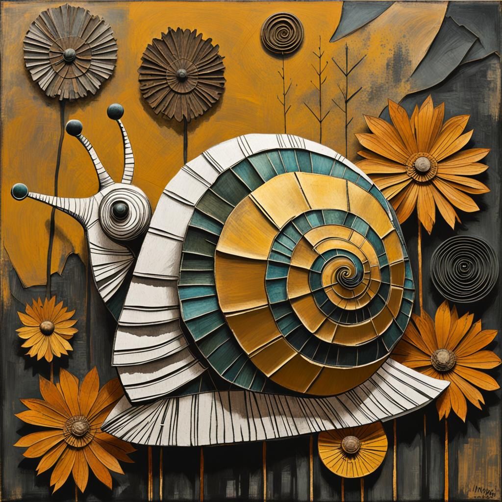 Geometric Snail in Art Brut Collage