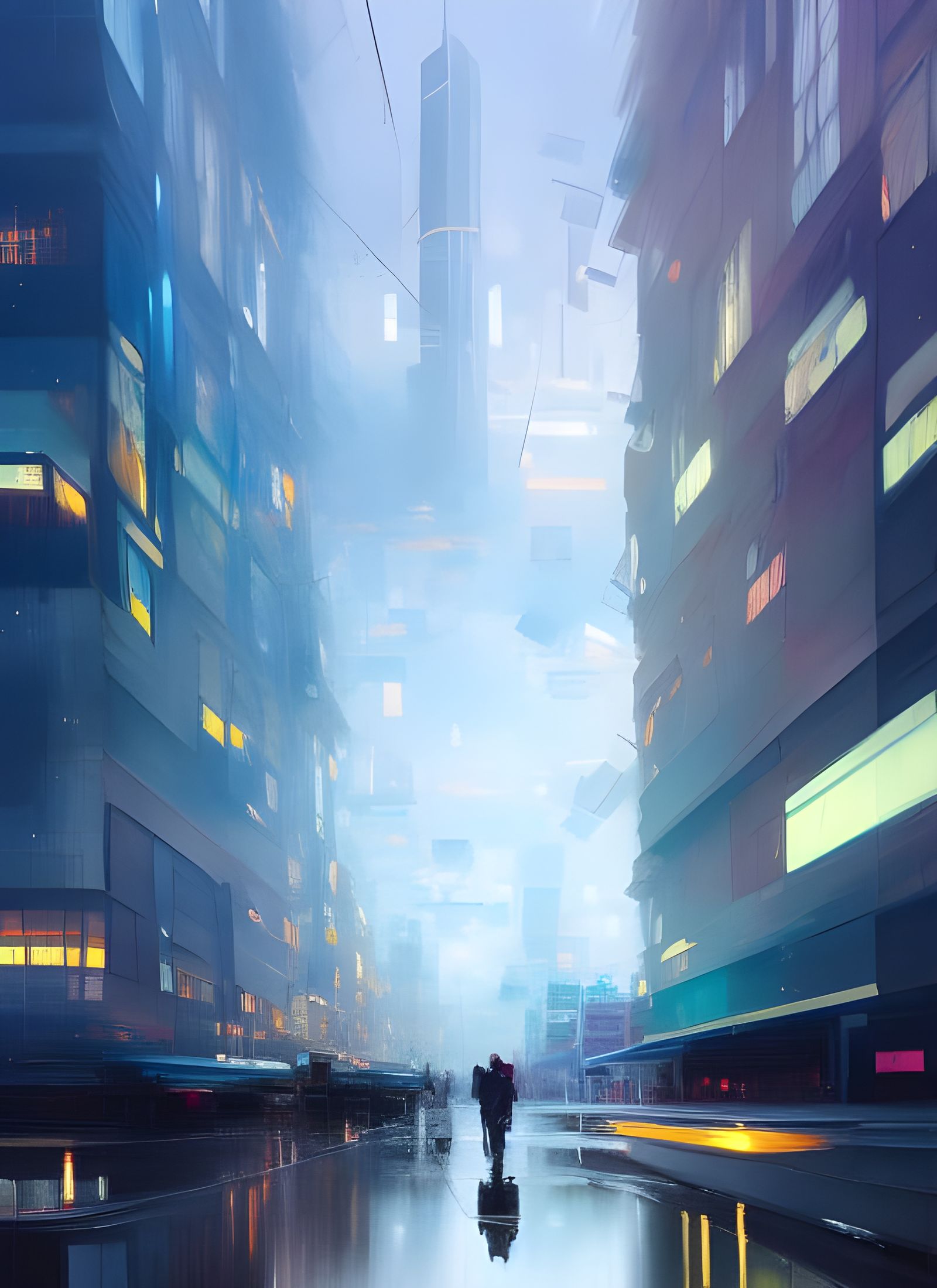 City in Glass Bottle: Detailed Oil Painting