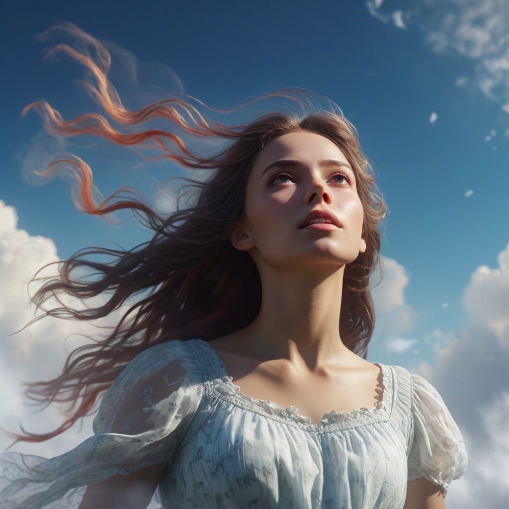 Ethereal Disney Girl Ascends in Dreamy, Vibrant Splash Art