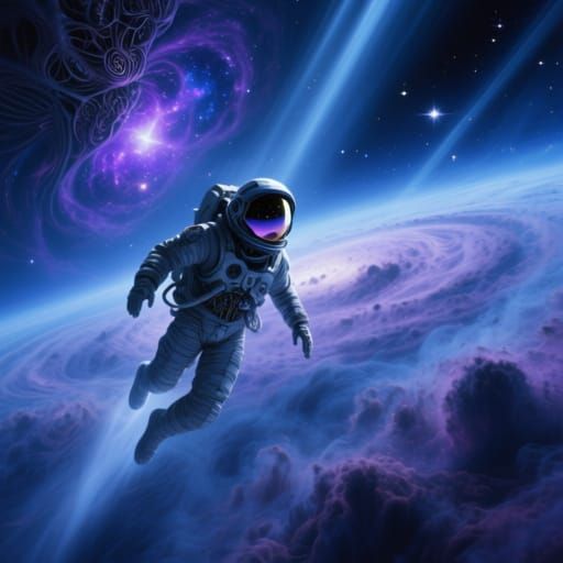 Astronaut Drifting Through Cosmic Nebula in Hyperrealistic S...