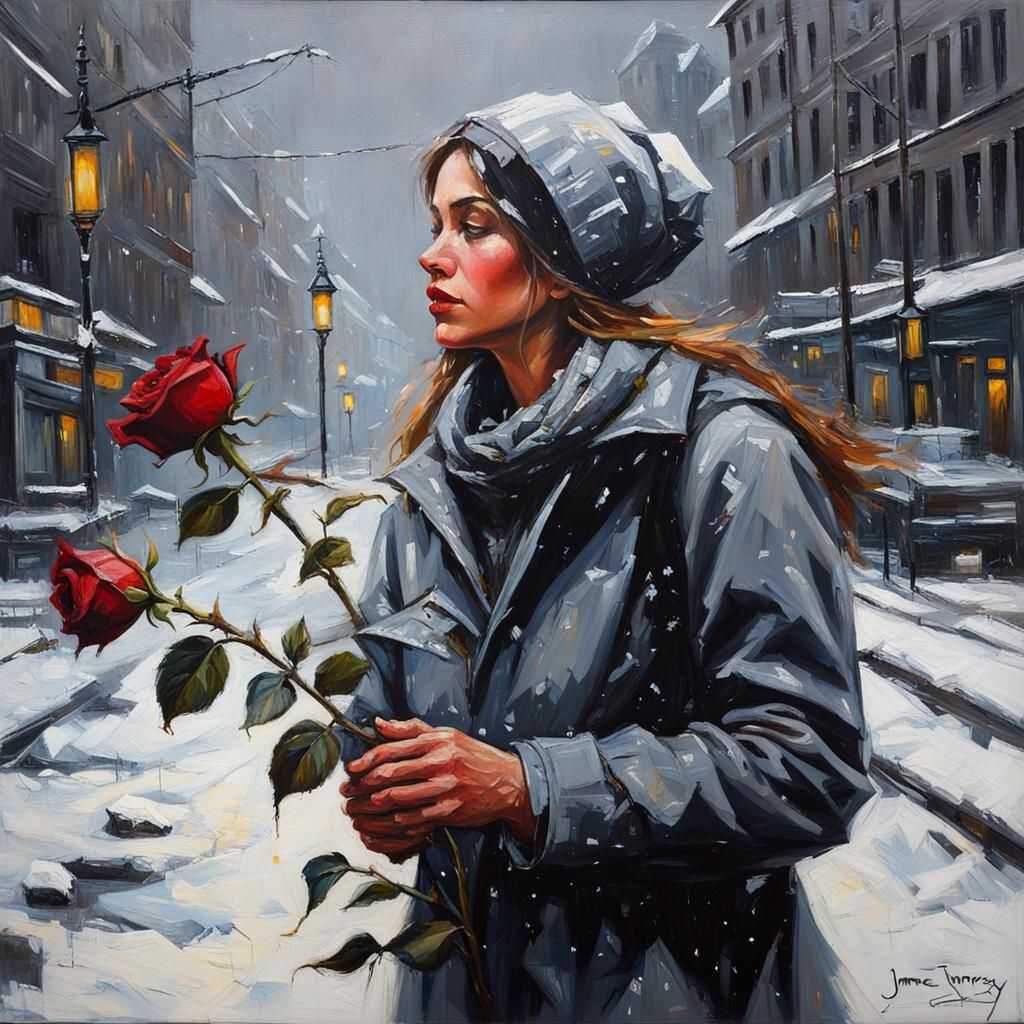 Rose in Winter Bloom: Oil Painting