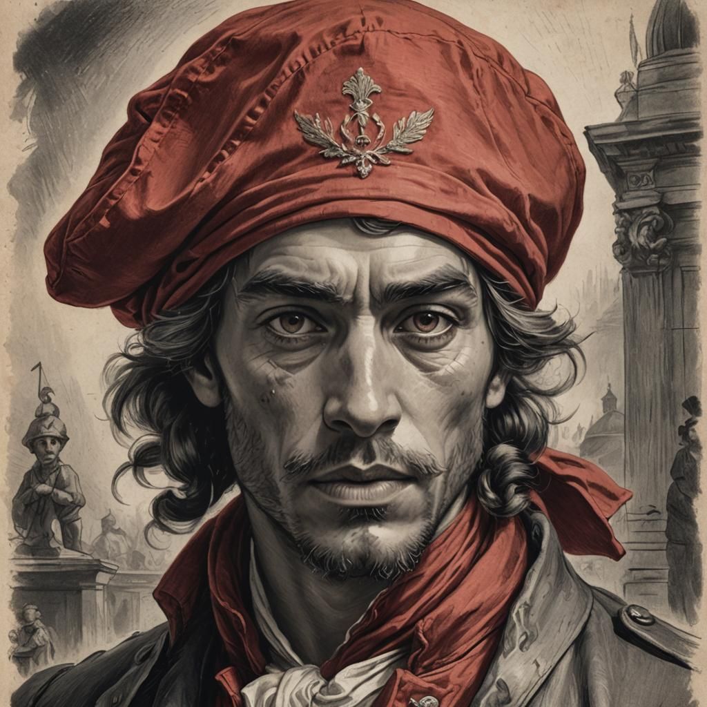 Revolutionary Portrait with Red Cap, Delacroix Style