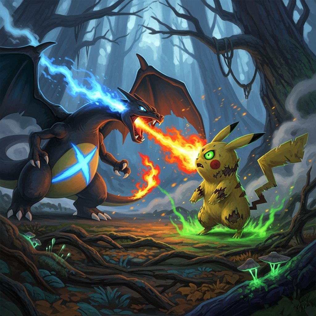 Fiery Mega Charizard Battles Undead Pikachu
