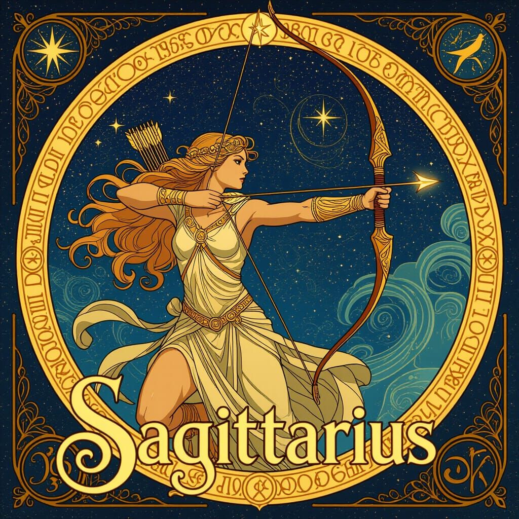 Sagittarius Archer in Starlit Sky, Art Nouveau Style