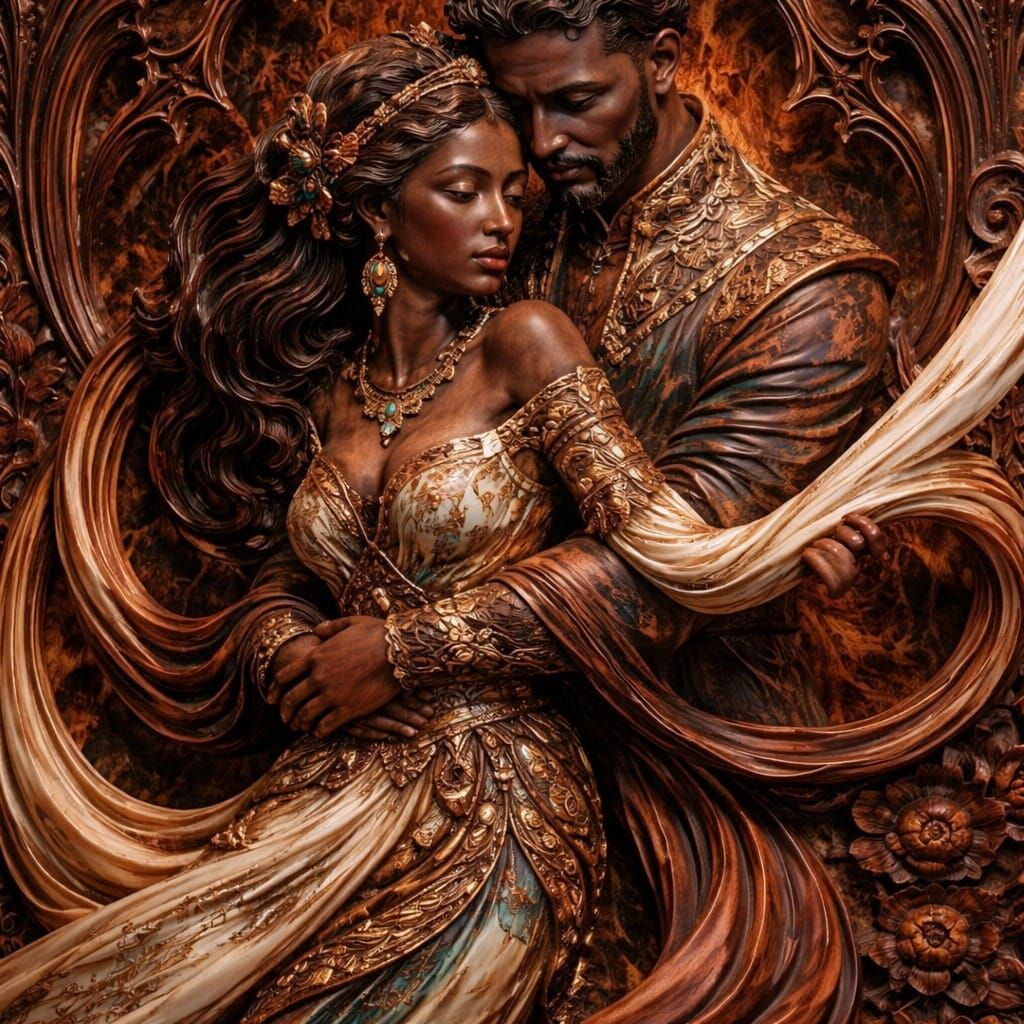 Afrocentric Couple Sculpture in Gothic Style