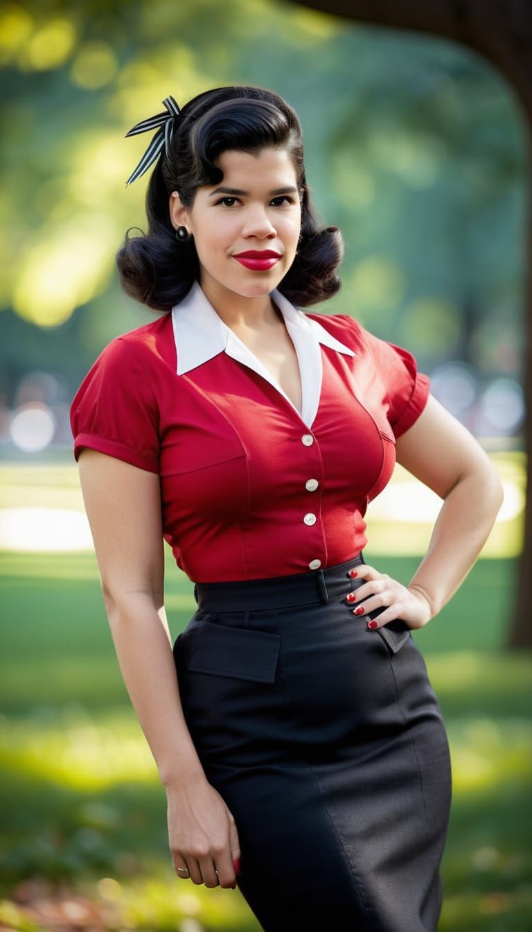 Glamorous 1950s Pin Up Girl in Central Park