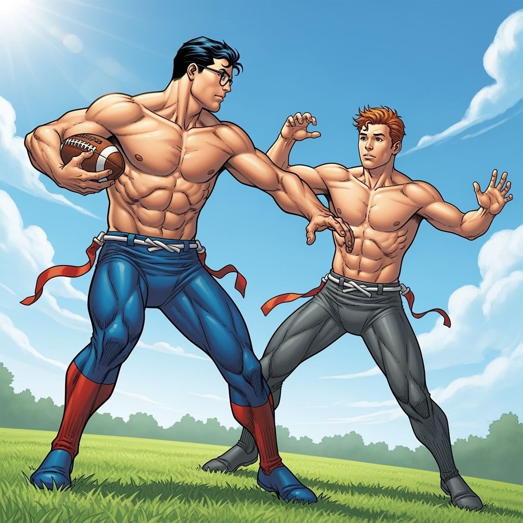 Clark Kent and Jimmy Olsen Play Flag Football in Comic Style