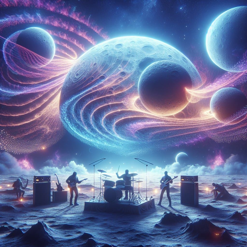 Band Plays on Moon in Cosmic Fantasy Art