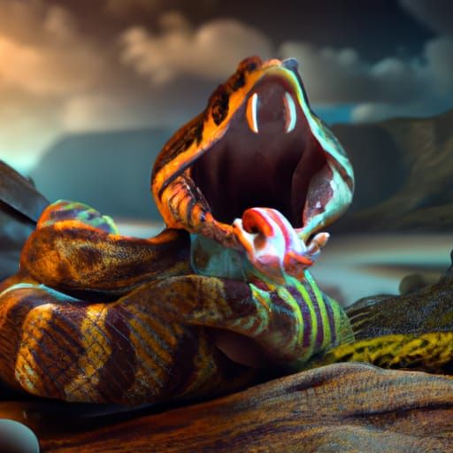 Coiled Rattlesnake Striking: Detailed Matte Painting
