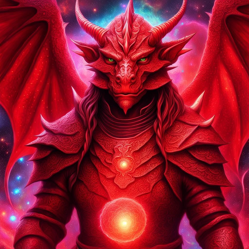 Red Dragonborn in Astral Cosmic Illustration