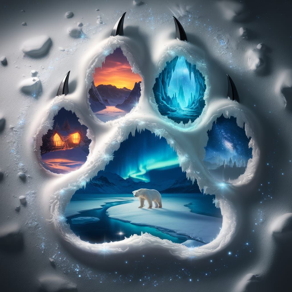 Giant Paw Print in Fresh Snow: A Magical Winter Wonderland