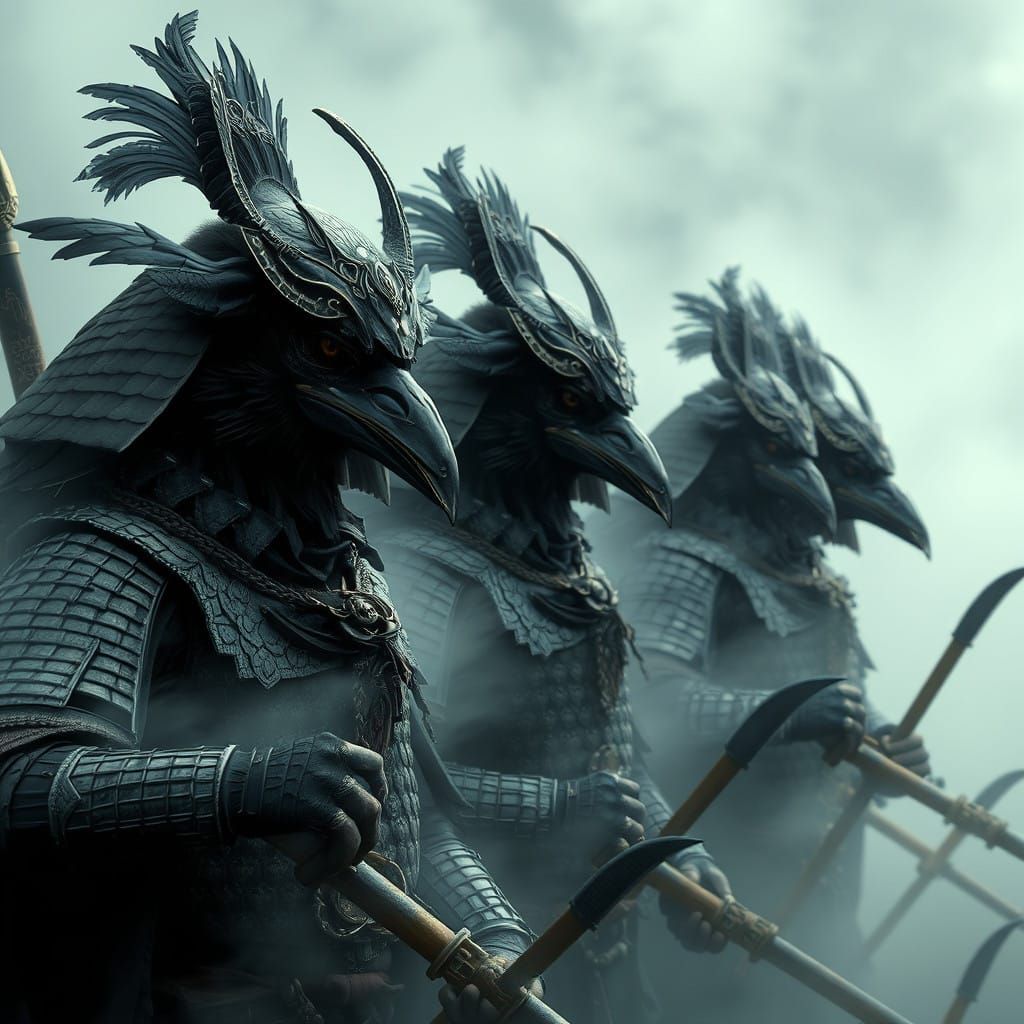 Crow Samurai in Dreamlike Mist